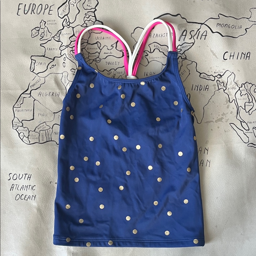 Mini Boden Navy Swim Top with palka dots
